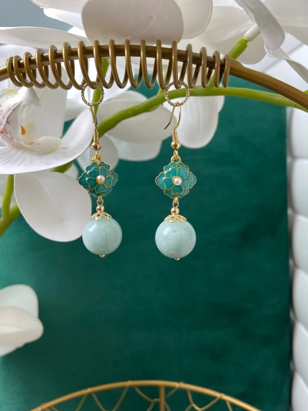 翡翠14毫米绿色珐琅配件耳饰