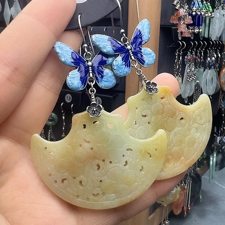 方***王翡翠银S925镶嵌耳饰