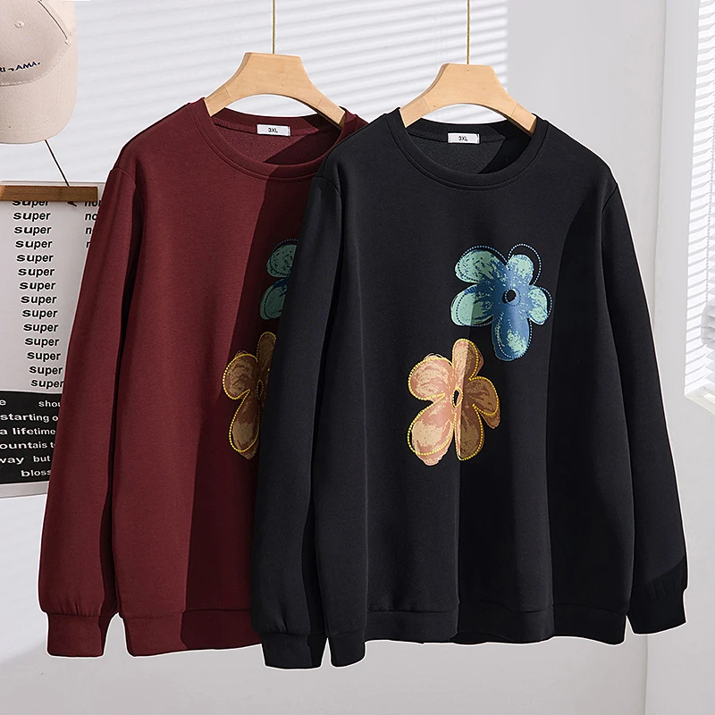 S5655秋冬款胖MM大码女装圆领上衣加肥230斤休闲宽松遮肉长袖卫衣