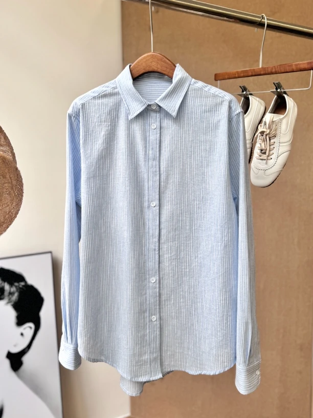 法式蓝白条纹衬衫春夏新款