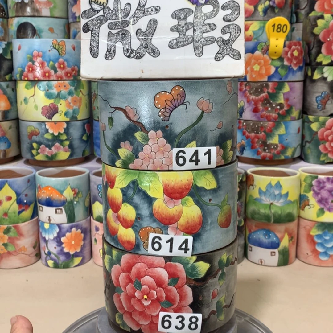 微瑕花盆，手绘花盆