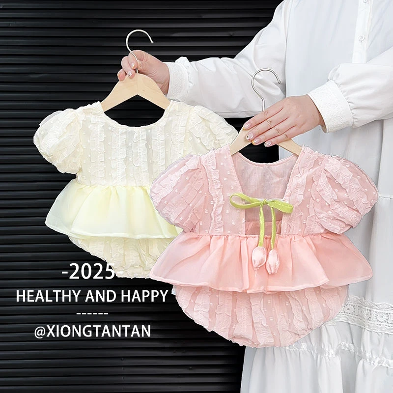 婴儿衣服宝宝洋气短袖哈衣公主满月百天薄款夏装夏季连体包屁周岁