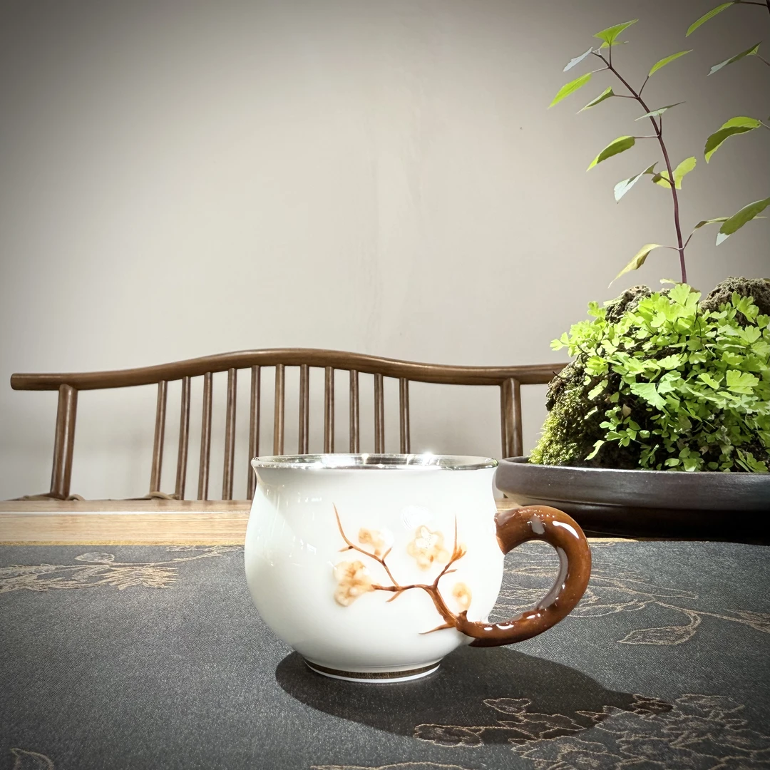 侧把白梅杯  足银999  高端品茗杯主人杯
