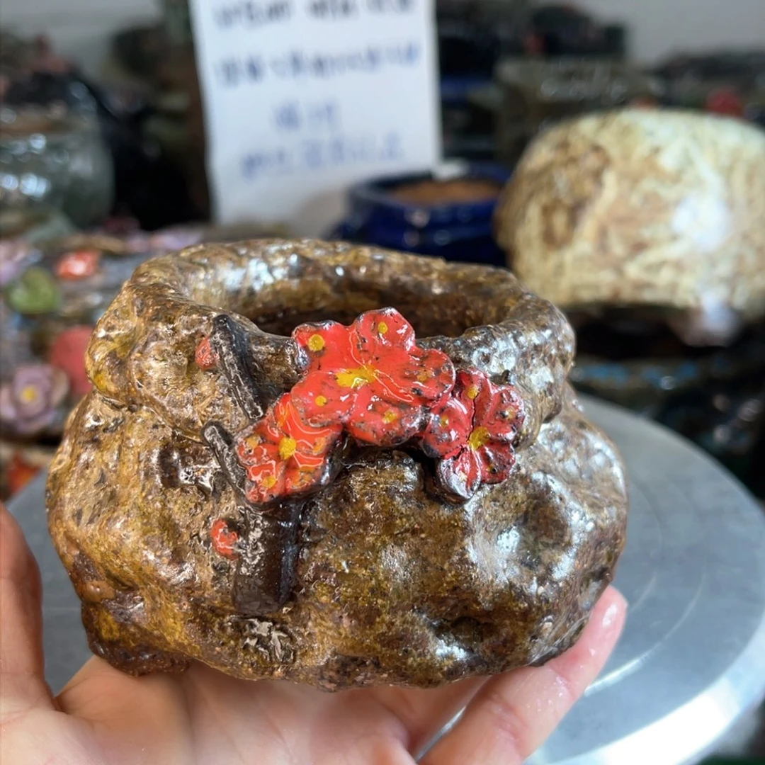 红陶粗砂陶手工花盆