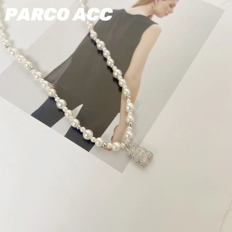 铜合金项链 TG317 满锆小熊珠珠项链