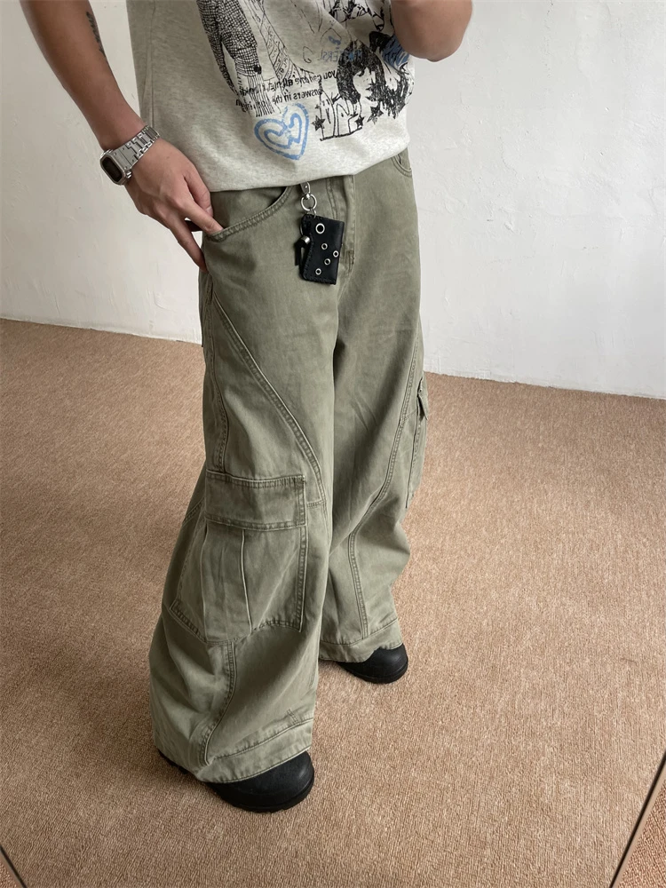 H22 美式复古弯刀工装裤多口袋廓形镰刀vibe休闲香蕉牛仔裤子男女