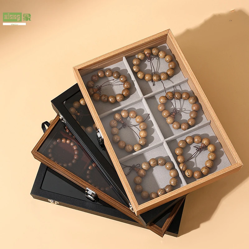 悦希简约款带盖防尘分格手镯收纳盒放方便手链盒玉镯珠宝木纹饰品