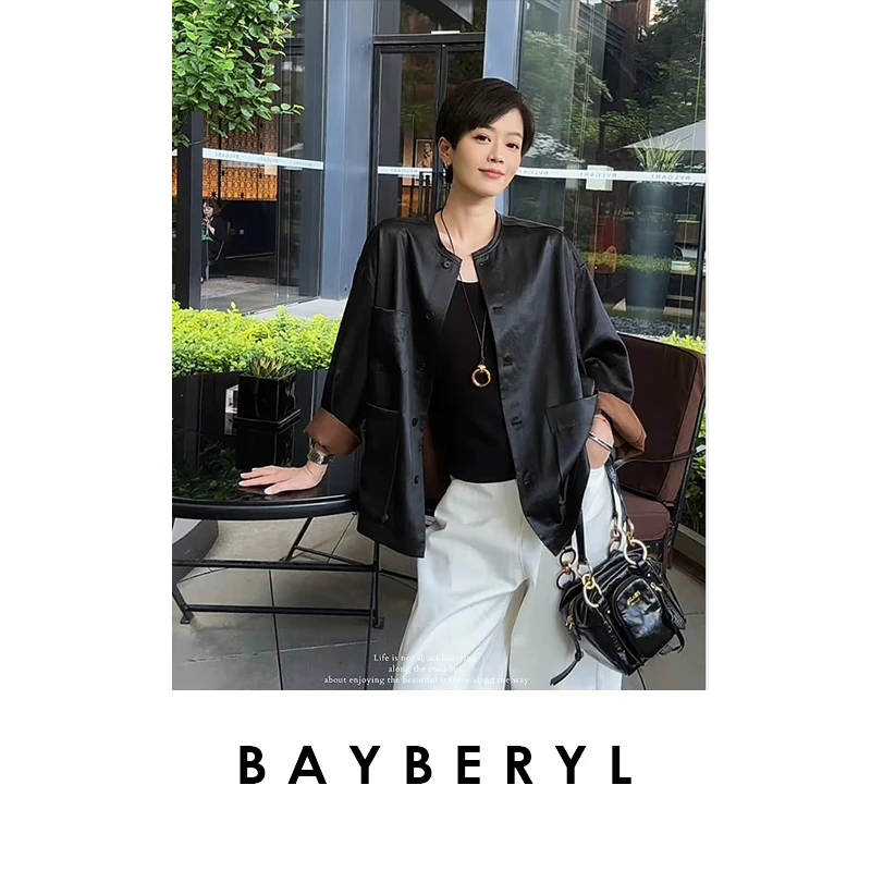 BAYBERYL老贝重磅香云多口袋圆领排扣百搭国风衬衫MF5D2203