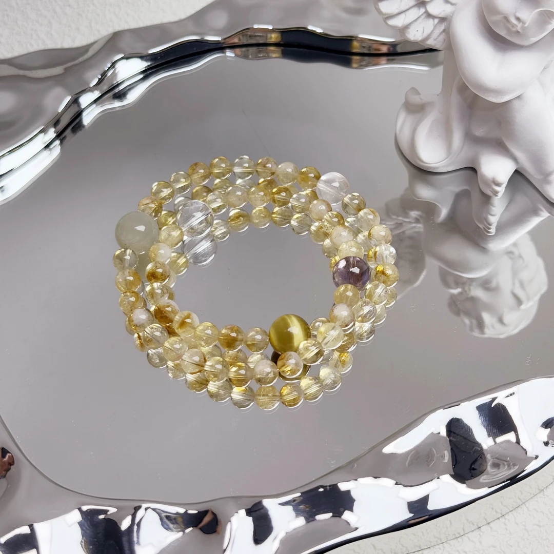 【盆满钵满】天然黄水晶搭配多宝水晶设计款双圈手串多样性发一W138