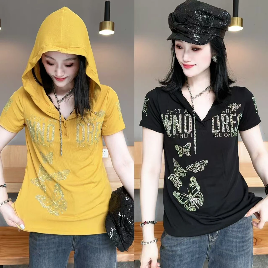 【YJ·高定】2025夏季薄款清凉透气国拼色百搭半袖上衣女 YY2457