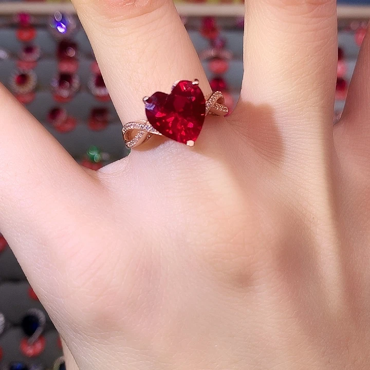 红宝石戒指银S925镶嵌