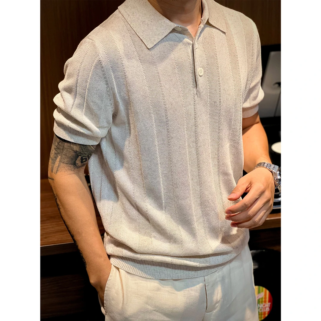 MKLR•盟珂利尔 亚麻莱赛尔混纺商务老钱风凉感透气翻领polo衫短袖