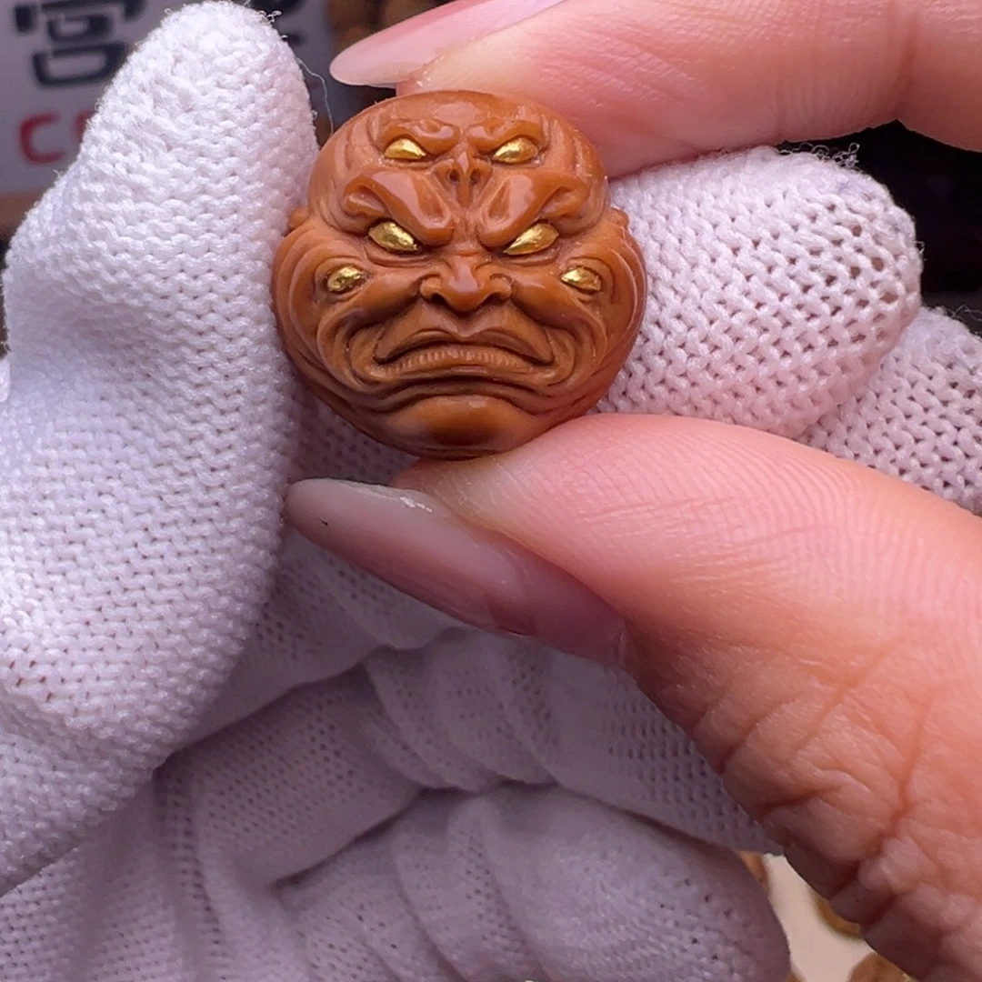 把件猴头核桃精修镶嵌金六目恶僧全品有正常封口线