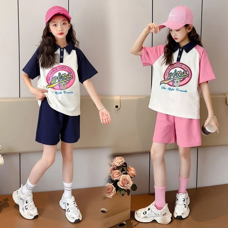 女童夏季短袖套装2025新款儿童装休闲舒适中大童女孩运动短袖短裤