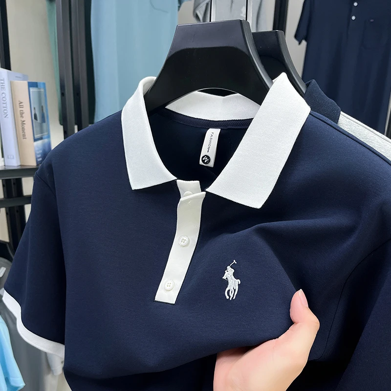 品牌刺绣保罗t恤男短袖2025新款拼色休闲polo衫男半袖翻领上衣潮