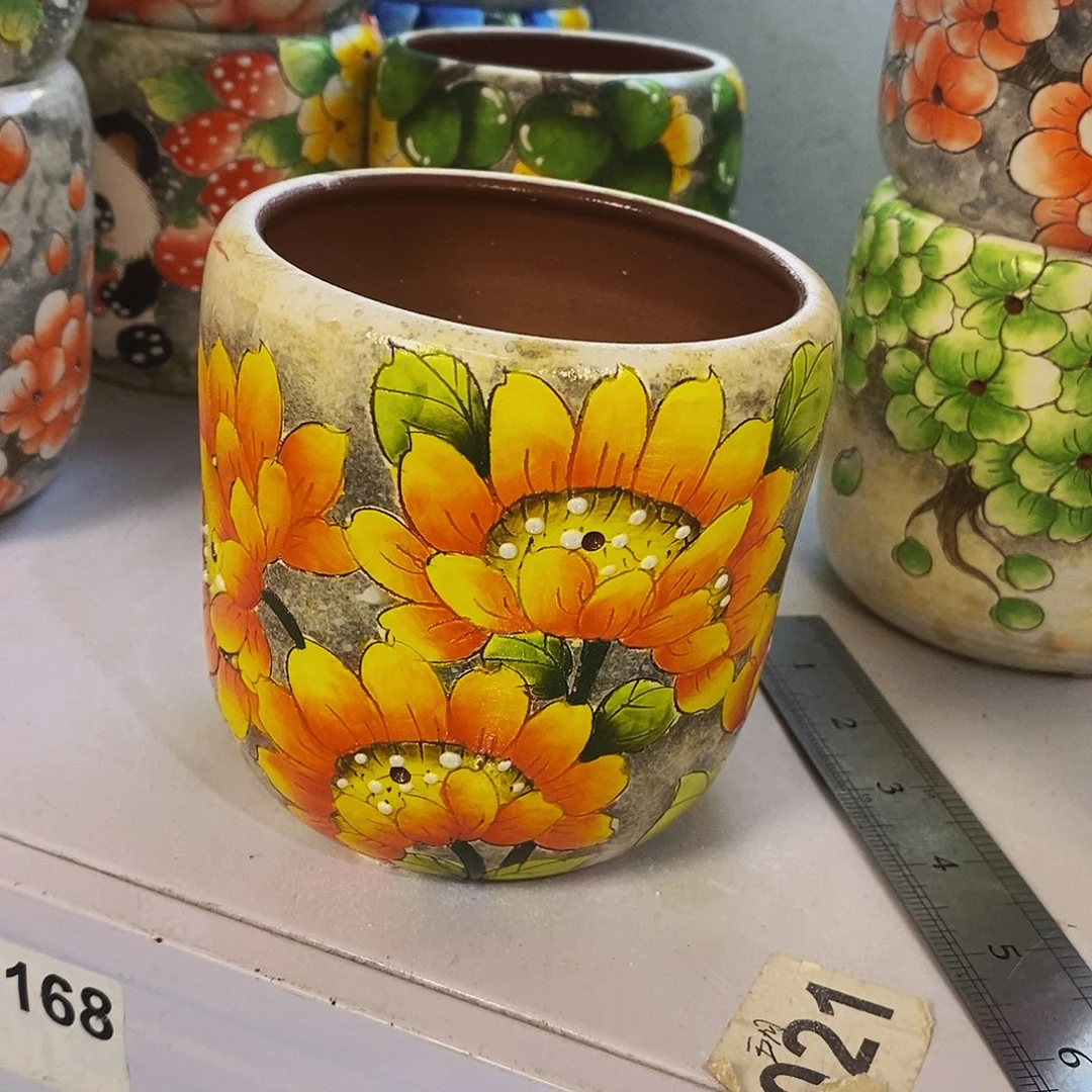 紫砂花盆红陶手绘花盆