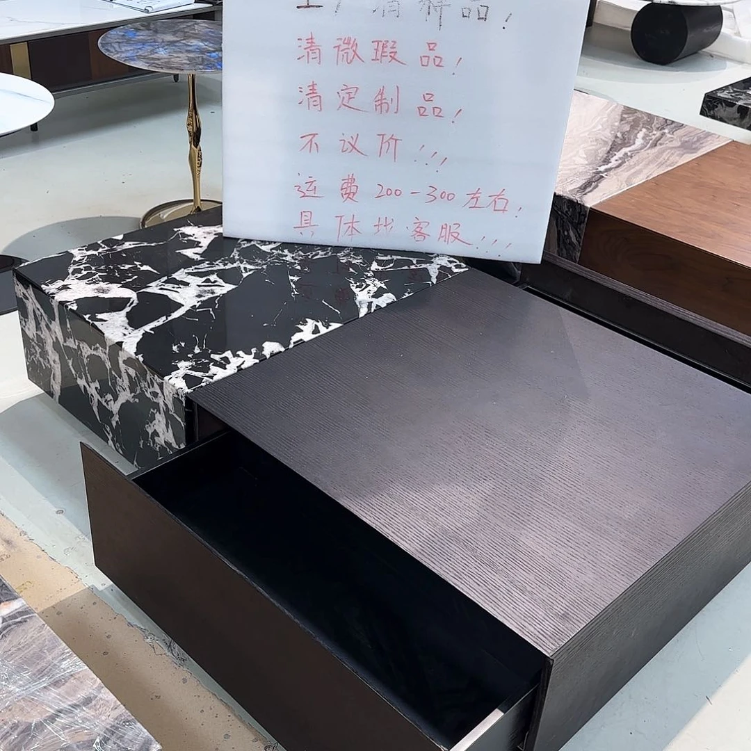 大理石落地茶几带双抽