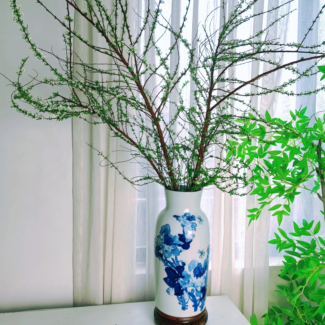 高温釉下手绘青花牡丹富贵吉祥大号暖水瓶器型花瓶