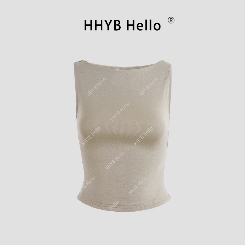 HHYB Hello复古辣妹无袖运动背心夏季2025新款打底修身上衣250088