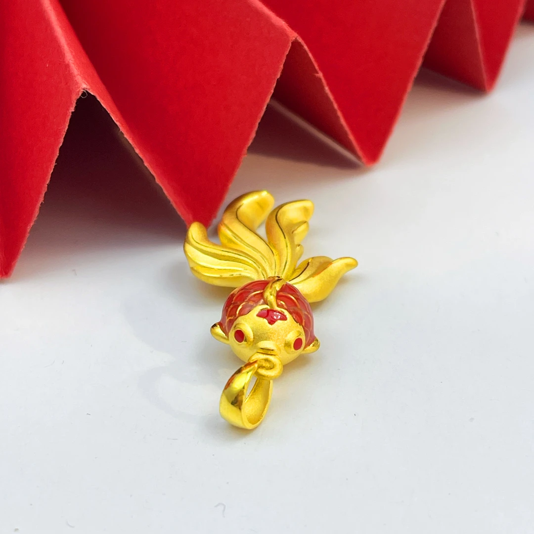 姐妹黄金 足金999珐琅彩风华锦鲤顺风顺水黄金吊坠精美