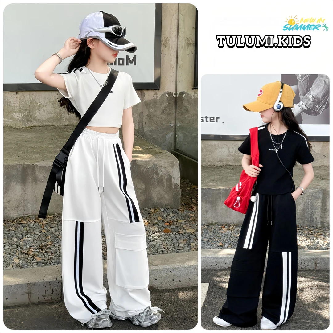 女童夏装短袖套装2025新款夏季洋气中大童6-12岁15岁潮款时髦裤子