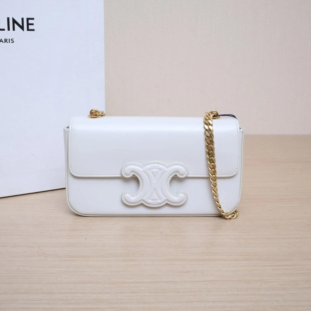 95新 Celine/思琳 【双攀】 凯旋门浮雕 横版肩背包 20 白色