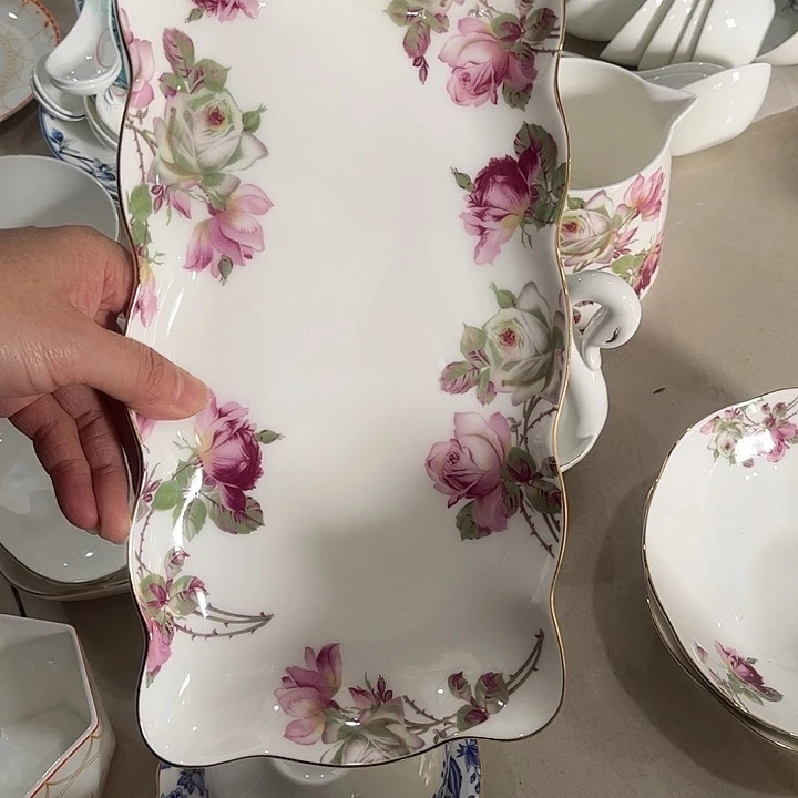 瓷片微瑕哦骨瓷长方盘一个玫瑰