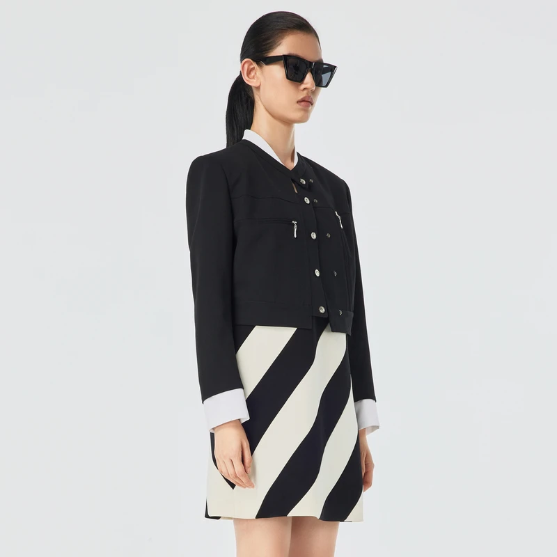 H·GENTEEL荷高23春新风格款酷飒黑白对撞条纹吊带裙GUD13750586