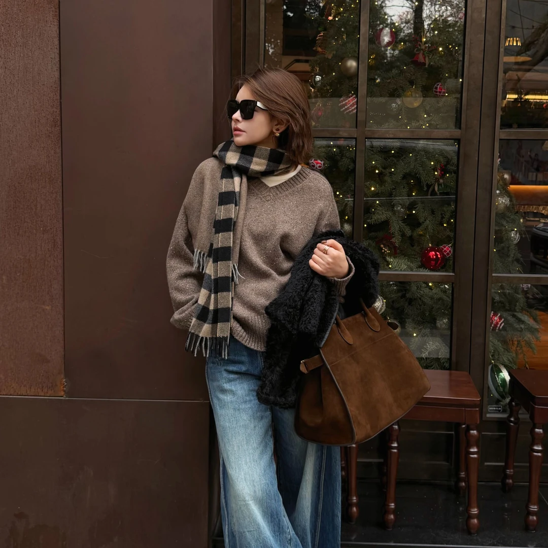 LAZYVISION羊绒V领宽松休闲百搭毛衣ZMD-31139