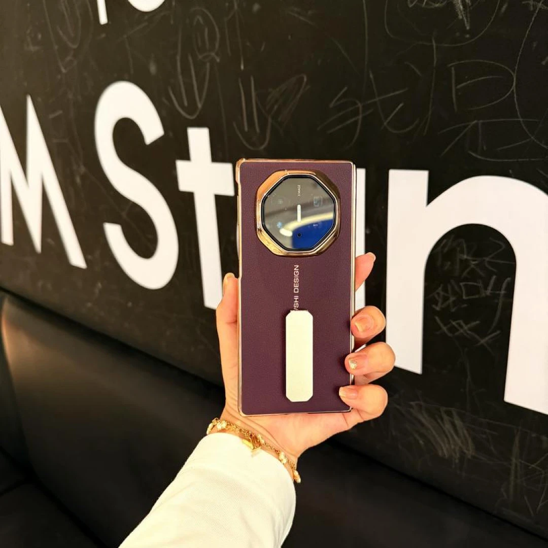 适用于华为MateXT/XTs三折叠旋转支架纯皮折叠手机壳 电镀单后壳