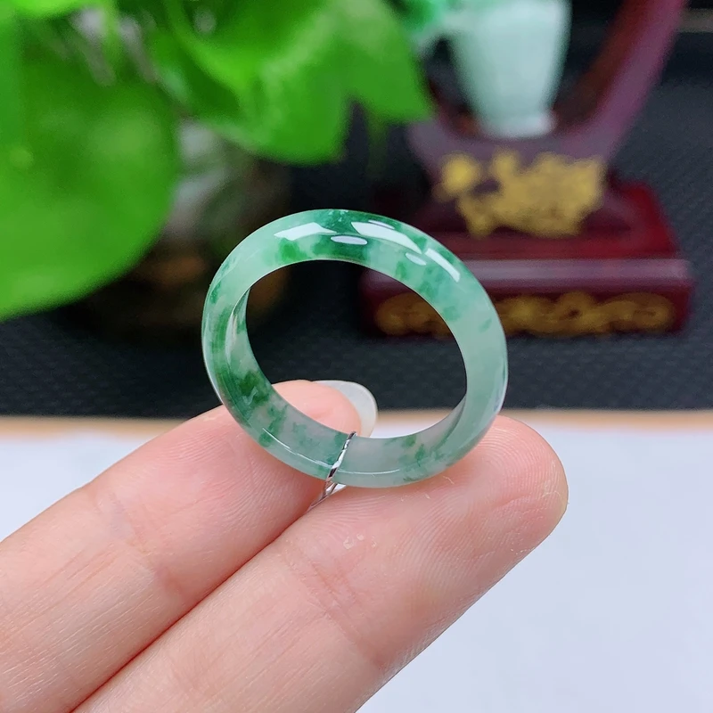 A00151天然缅甸翡翠A货冰飘花戒指玉戒圈23圈内径19.9mm