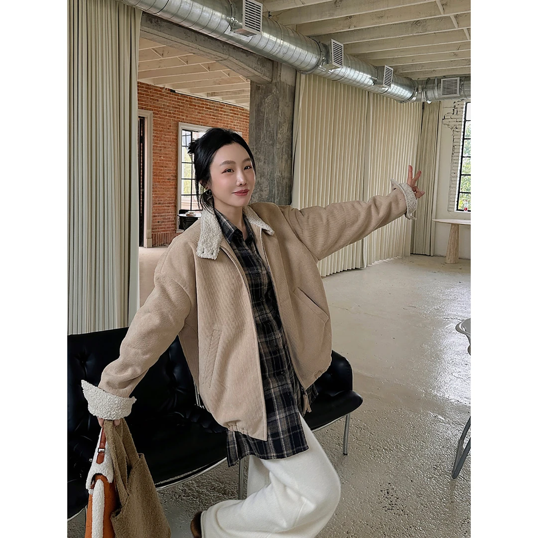 REREK设计师品牌秋冬立领灯芯绒廓形外套DSC买手店R24D1141771