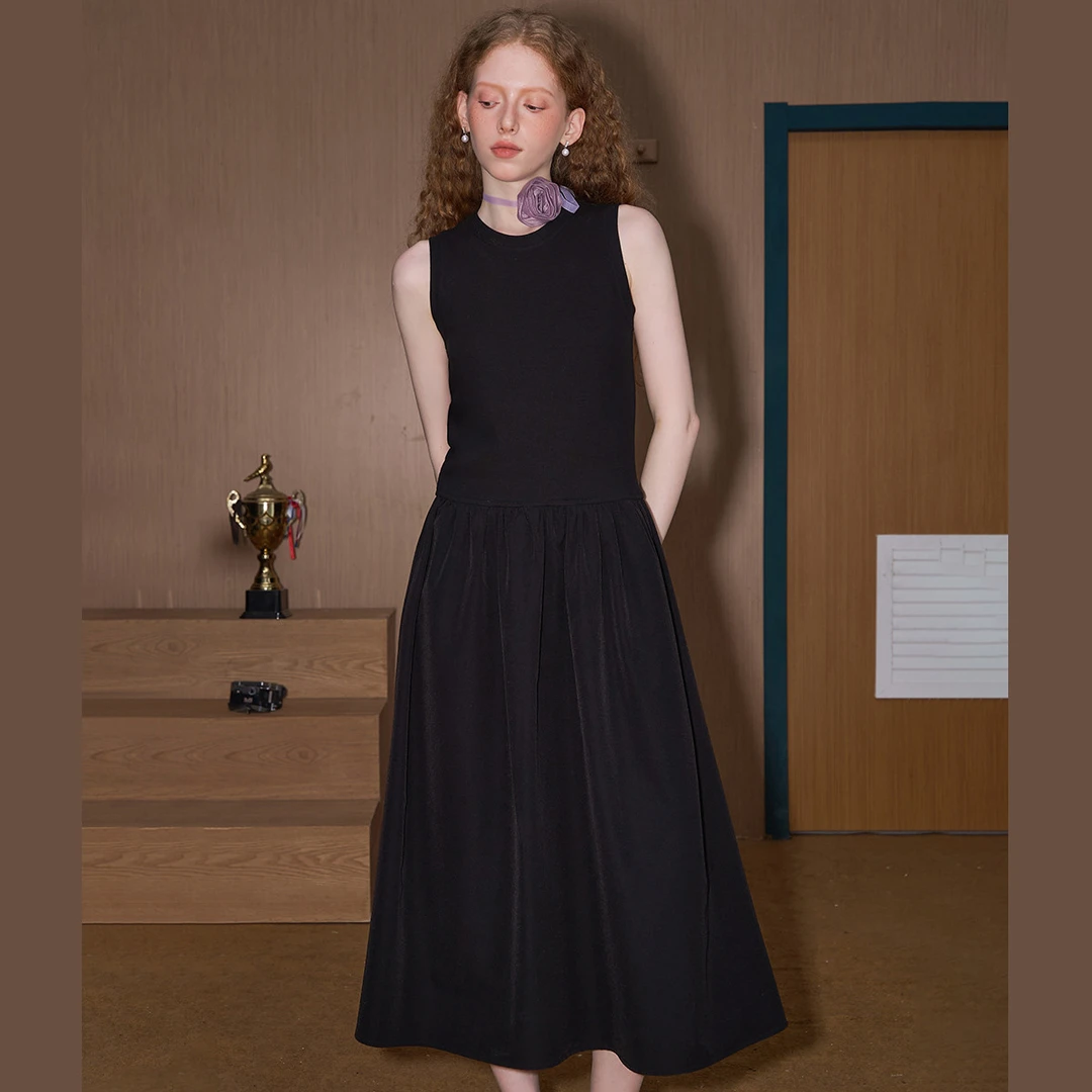 【茉茉专属】时尚百搭简约针织拼接背地连衣裙收腰显瘦CSAL5C65