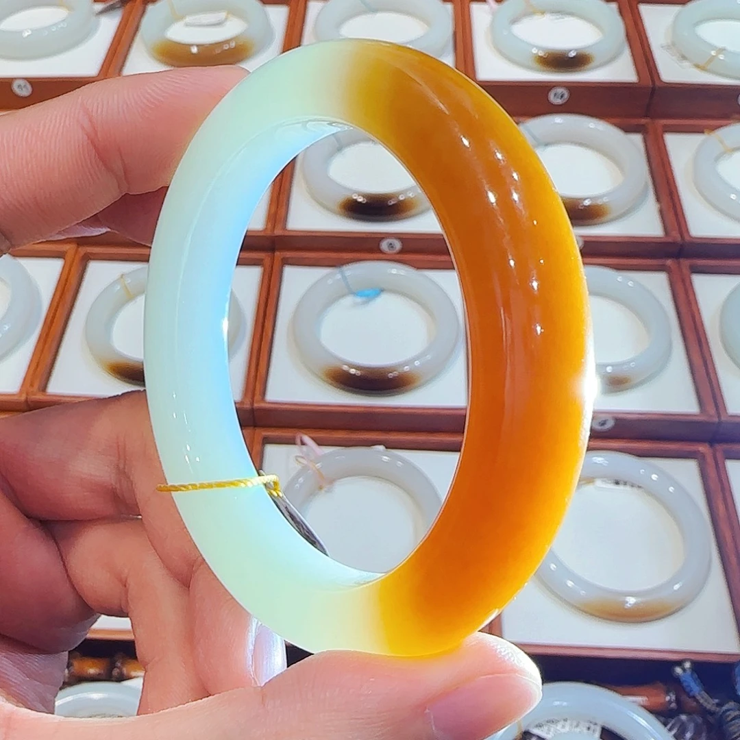 和田玉未镶嵌手镯且末老红糖半山水55 56 57