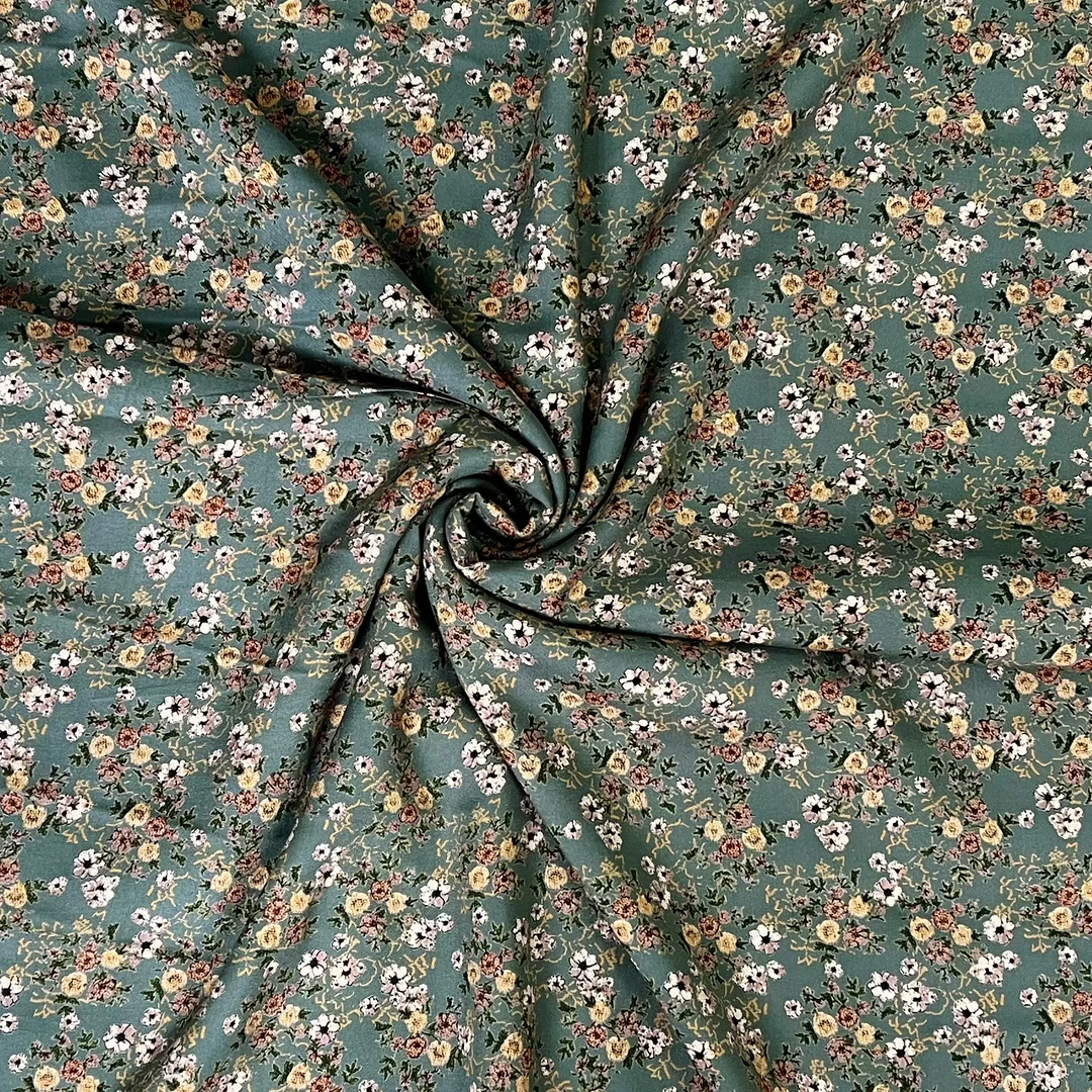 【云锦1店】25109-7号 雕印棉绸高级绿底黄白小碎花 服装布料面料