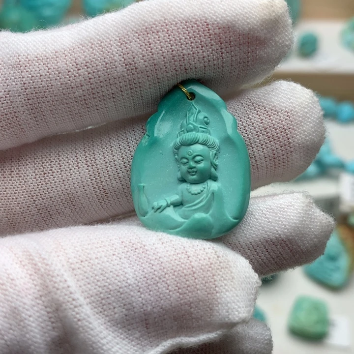绿松石未镶嵌珠宝奇石高瓷绿观音19*25.5mm