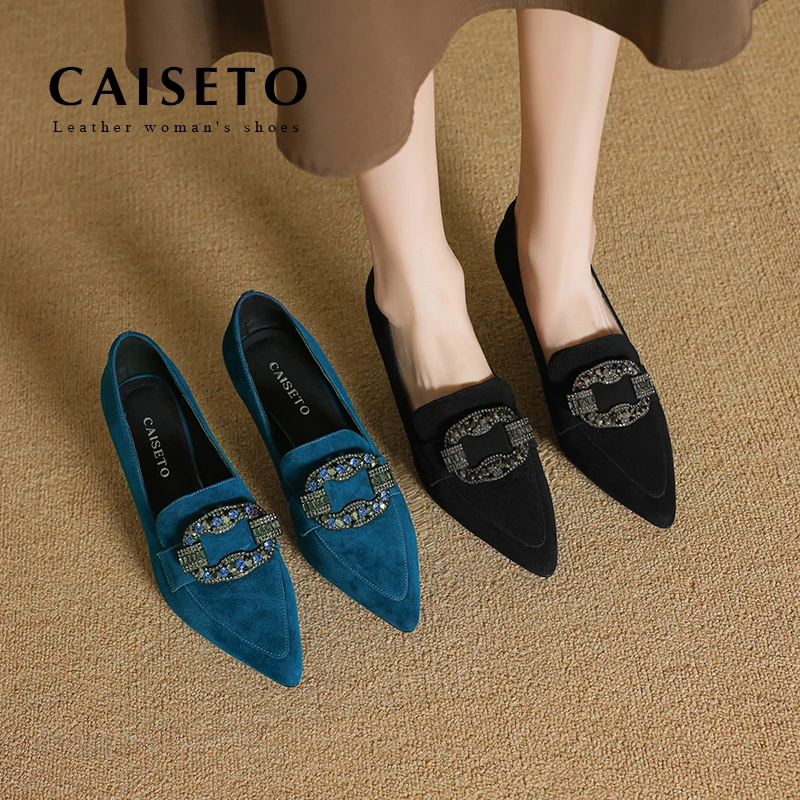 羊皮/5cm/轻奢性感单鞋春秋真皮拼接尖头浅口小众工作鞋子25D166