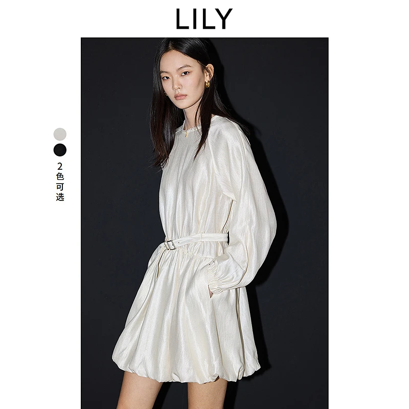 气球裙LILY2025夏优雅灯笼袖收腰显瘦百搭法式连衣裙125129C7925