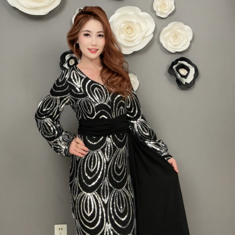 8778【包邮】新款晚礼服显瘦亮片气质时尚女装连衣裙