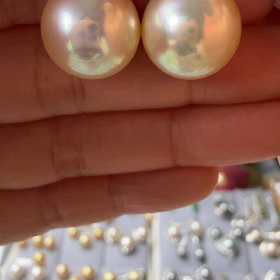 海水珍珠耳饰银S925镶嵌