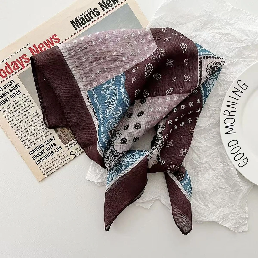 韩版经典腰果花包头巾女春夏百搭棉麻小方巾搭配衬衫西装薄款丝巾