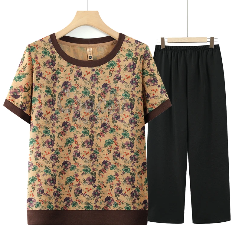 中老年人女装夏季圆领上衣妈妈装夏装短袖T恤老太太衣服女