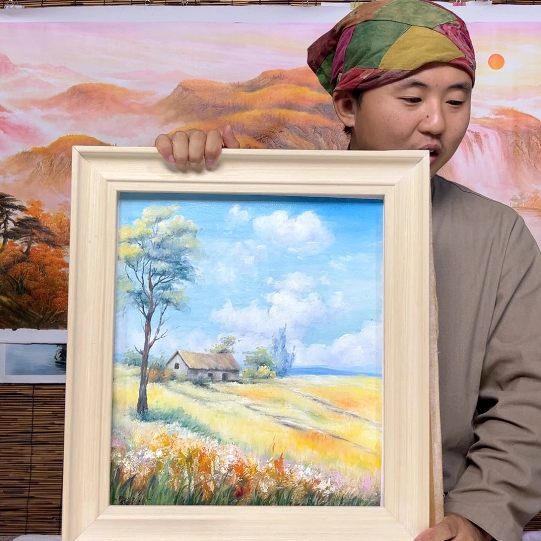 油画行路人小院绘画作品竞拍