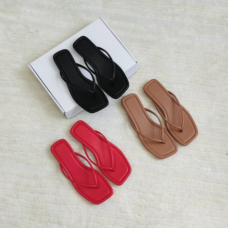 OROSCURO 夏季外穿方头人字拖平底休闲沙滩夹脚凉拖鞋女0038