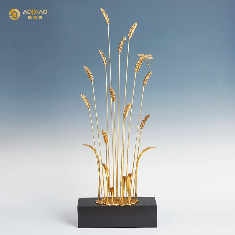 岁岁平安大麦摆件客厅玄关办公室黄铜麦穗装饰品高档乔迁开业礼物