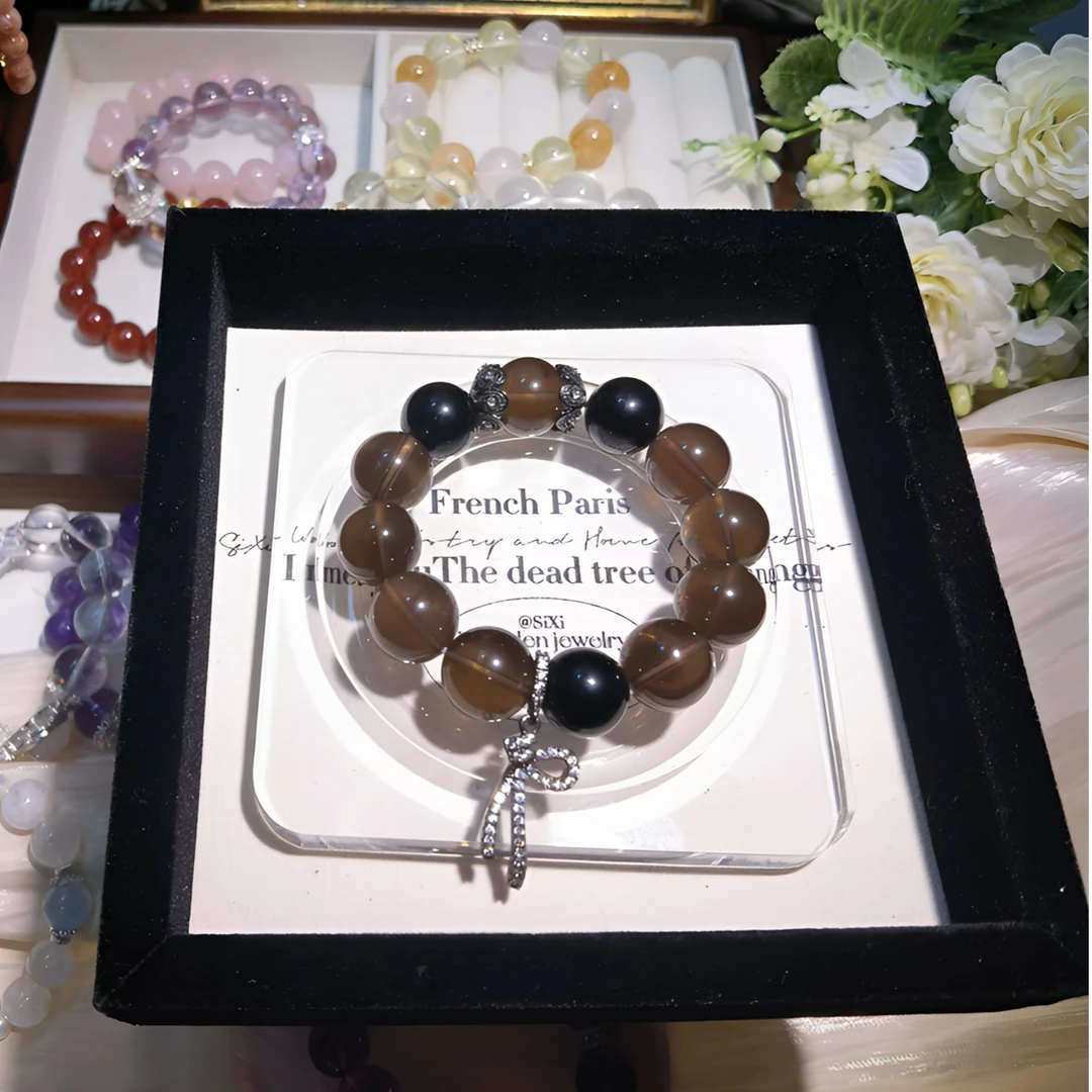 【阿帕契之泪】天然水晶手串茶晶黑曜石