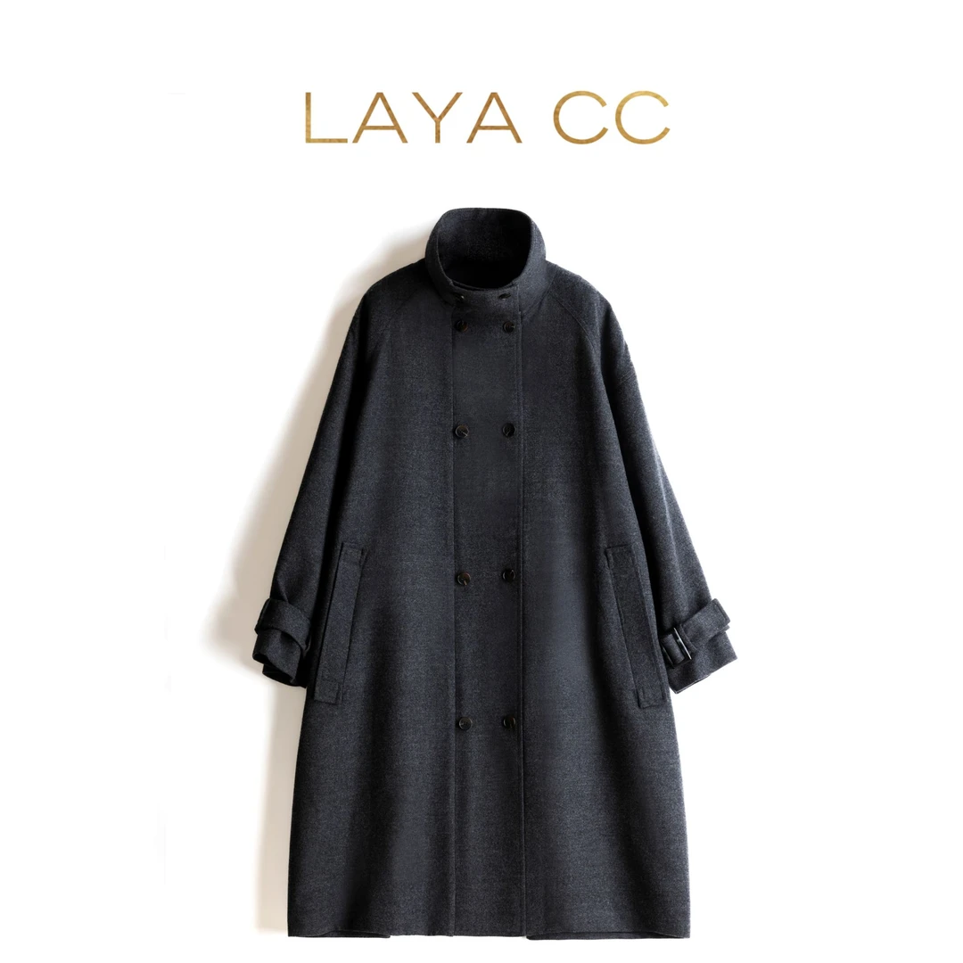 LayaCC 2025秋冬系列休闲风羊绒翻领双排扣大衣 X53102