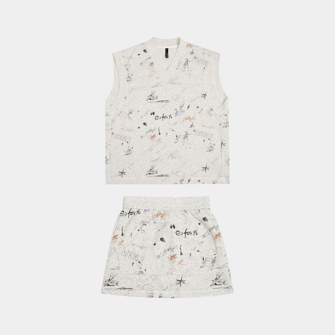 GGAHOLIDAY 原创时尚休闲复古潮流满印夏季百搭显瘦套装-152494/5