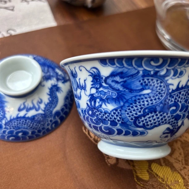 记石柴窑仿清五龙盖碗150ml