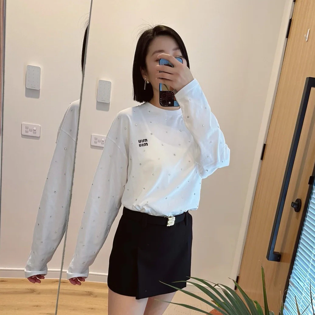 99新 MIU MIU/缪缪 玄色 新款白色水钻logo长袖 s码/99新 无配件